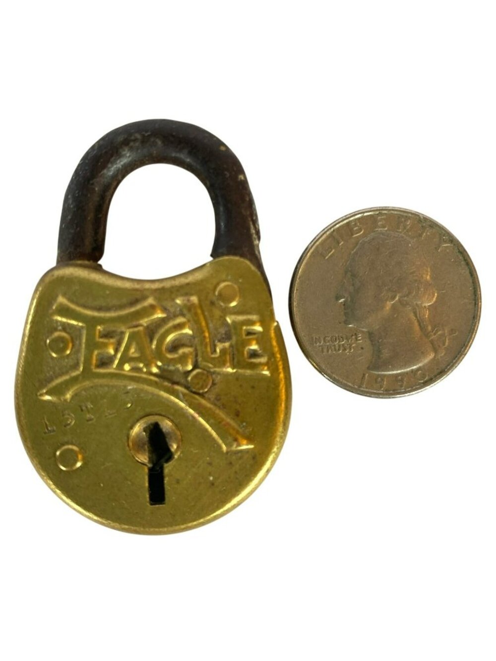 Vintage Eagle Lock Padlock Brass Steel Gold Tone 2" x 1" - Picture 4 of 4